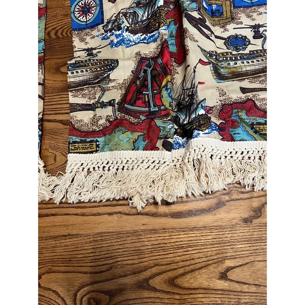 Vintage JC Penny Nautical Map Curtains 2 Panels Folk Art Americana 27x50